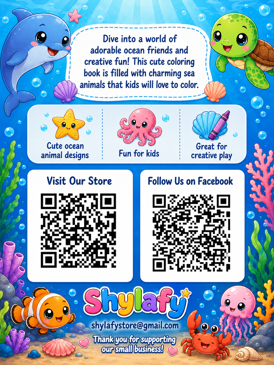 Chibi Ocean Animals Coloring Book - 30 Printable PDF Pages (US Letter Size: 8.5" × 11")