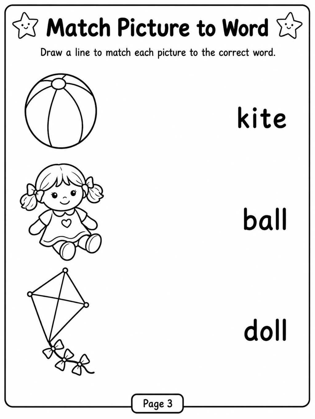 Match Picture to Word Activity Book - 30 Printable Pages (PDF)