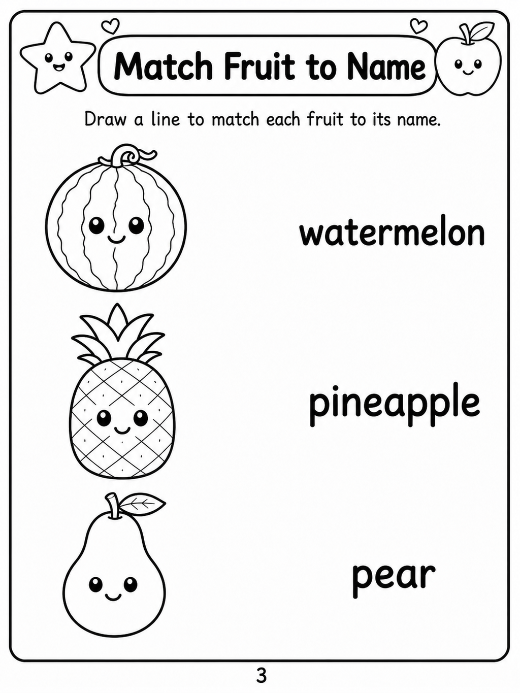 Match Fruit to Name - 30 Printable Pages (PDF)