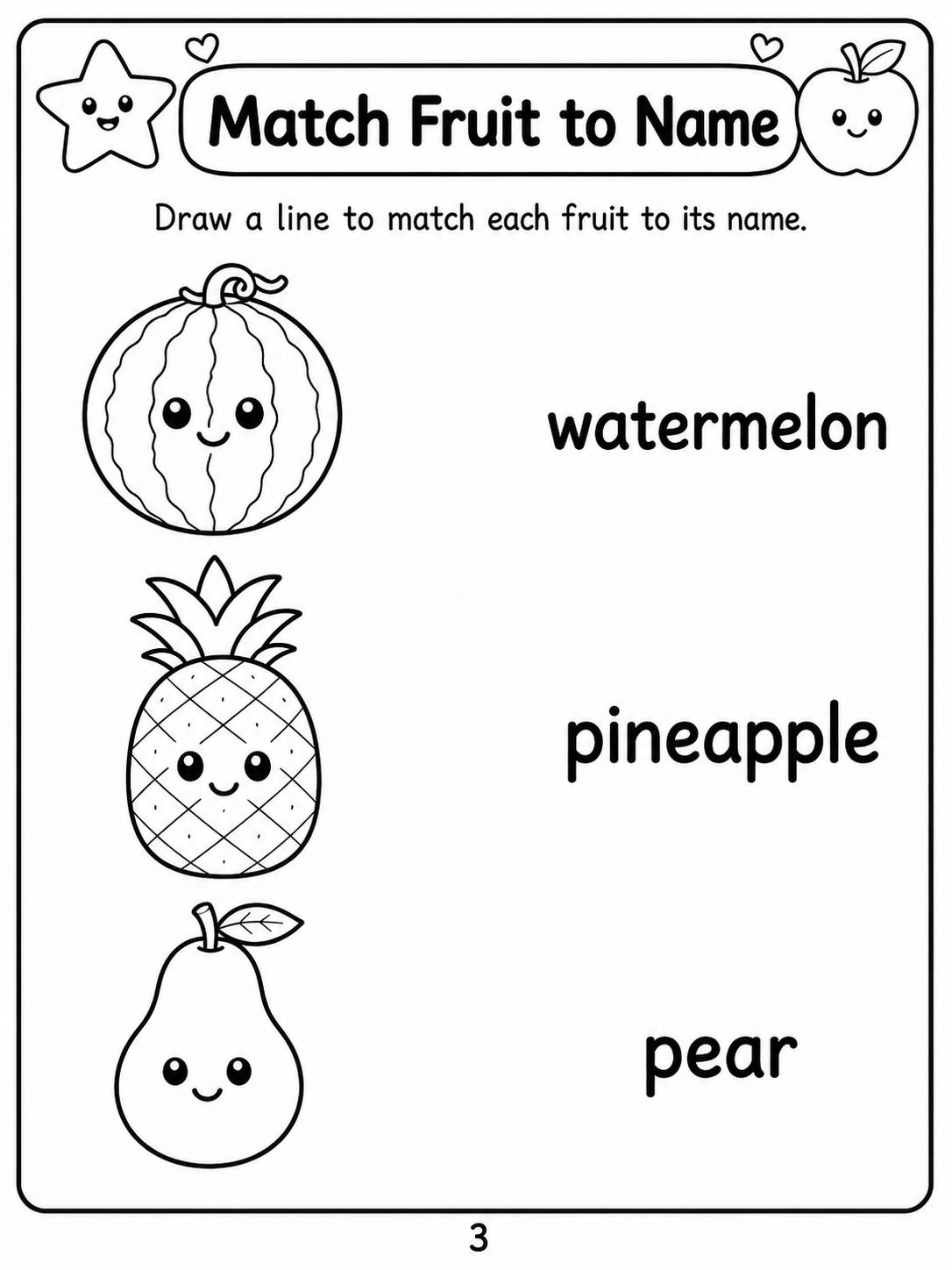 Match Fruit to Name - 30 Printable Pages (PDF)