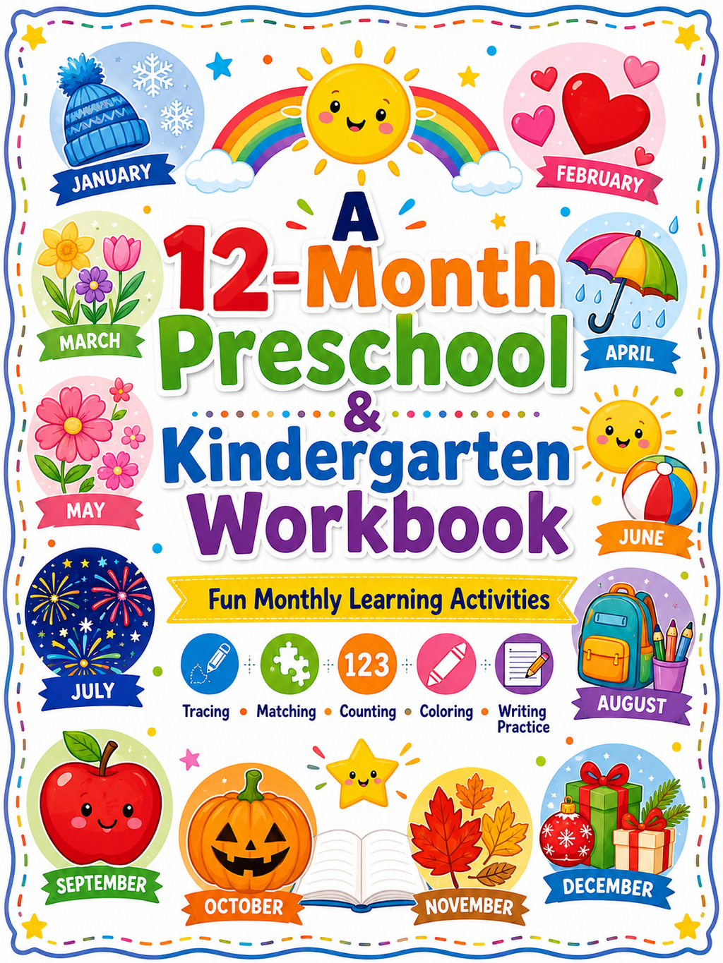 12-Month Preschool & Kindergarten Workbook – 30 Printable Pages (PDF)