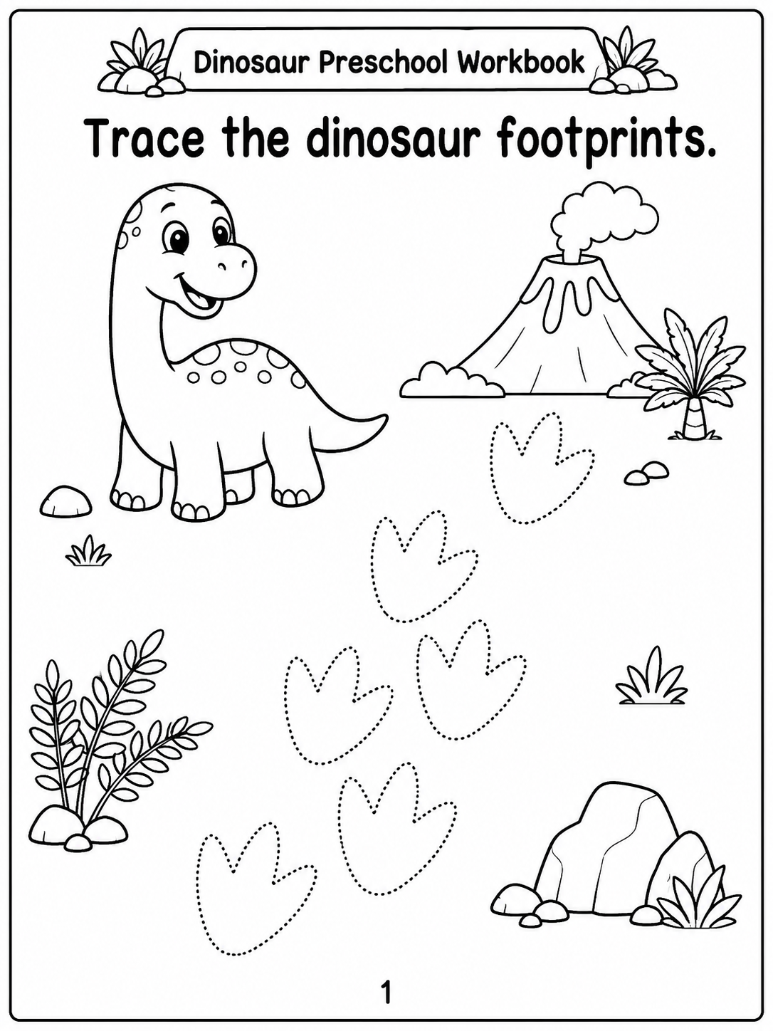 Dinosaur Preschool Workbook – 30 Printable Pages (PDF)