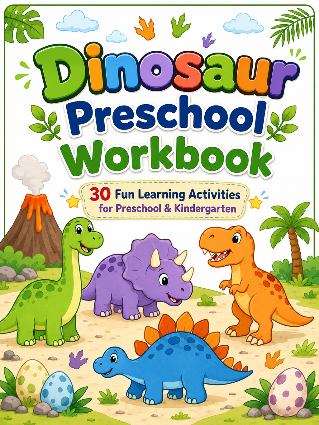 Dinosaur Preschool Workbook – 30 Printable Pages (PDF)