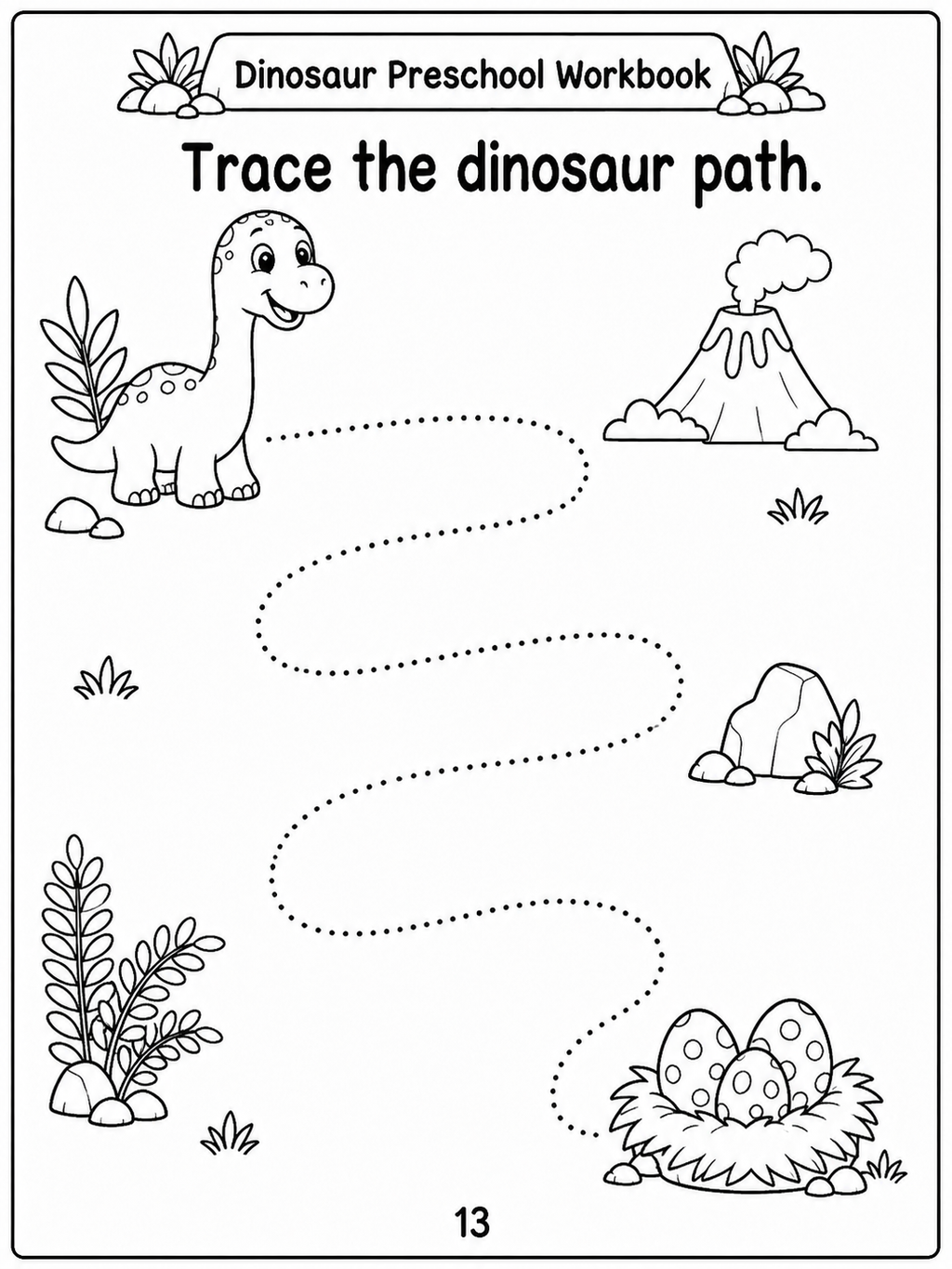 Dinosaur Preschool Workbook – 30 Printable Pages (PDF)