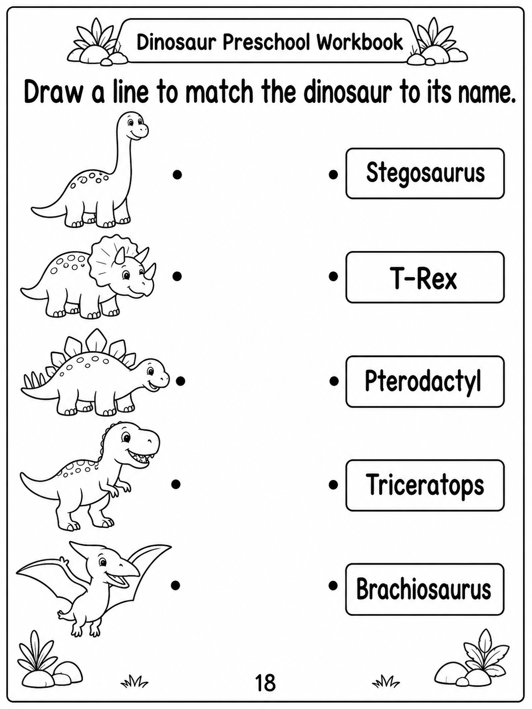Dinosaur Preschool Workbook – 30 Printable Pages (PDF)