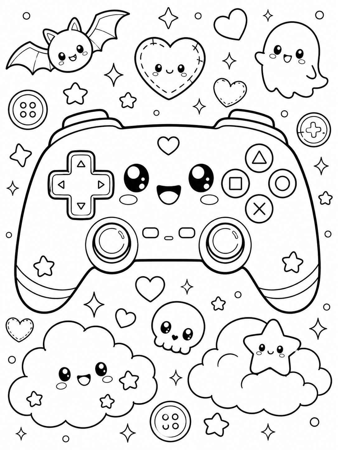 Kawaii Gaming Gadgets Coloring Book – Digital Download – 30 Printable Coloring Pages (PDF)
