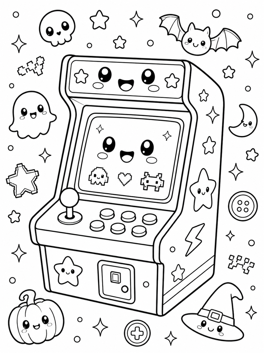 Kawaii Gaming Gadgets Coloring Book – Digital Download – 30 Printable Coloring Pages (PDF)