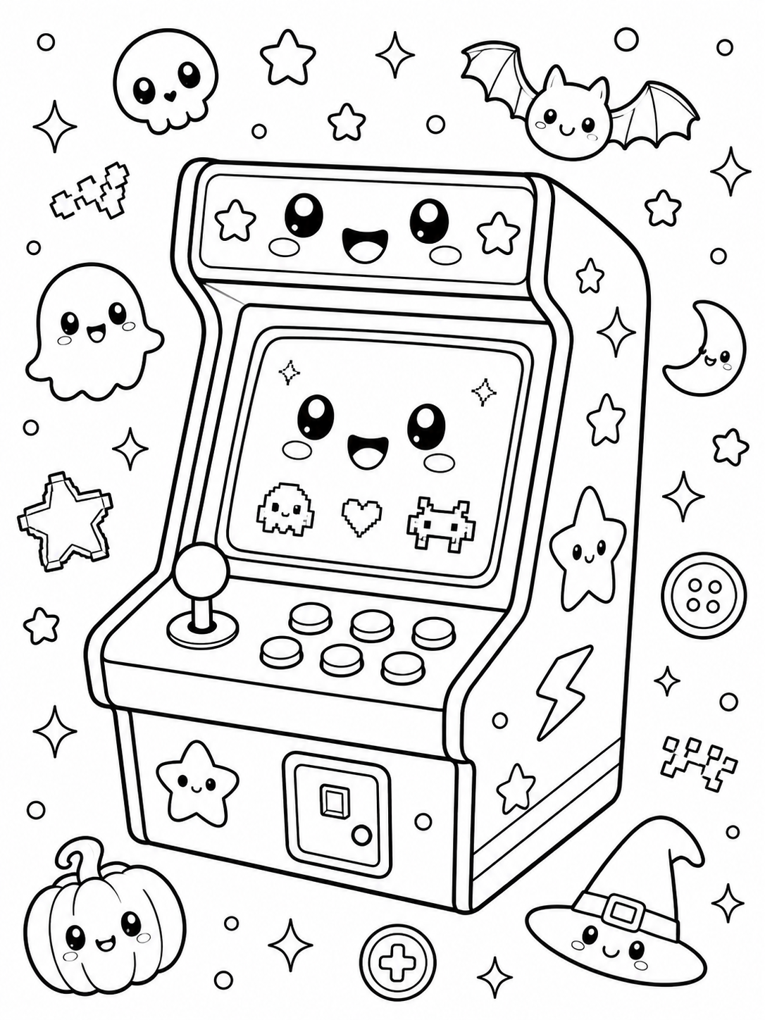 Kawaii Gaming Gadgets Coloring Book – Digital Download – 30 Printable Coloring Pages (PDF)