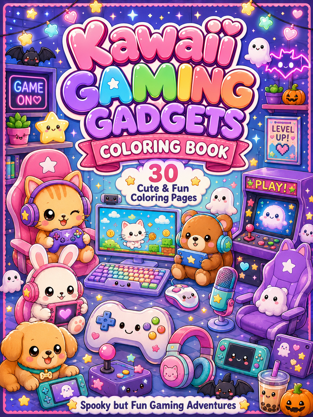 Kawaii Gaming Gadgets Coloring Book – Digital Download – 30 Printable Coloring Pages (PDF)
