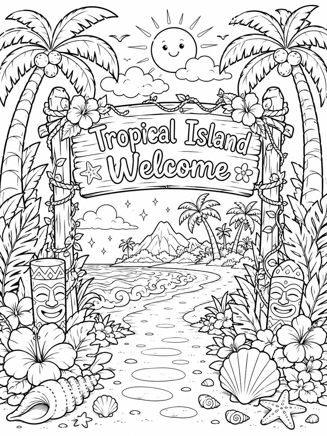 Tropical Island Paradise Coloring Book – Digital Download – 30 Printable Coloring Pages (PDF)
