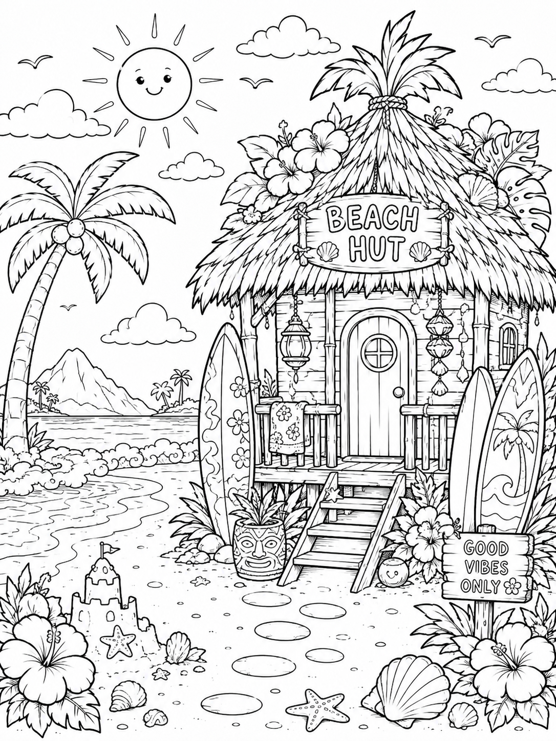 Tropical Island Paradise Coloring Book – Digital Download – 30 Printable Coloring Pages (PDF)