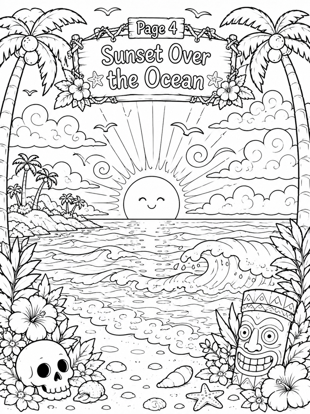 Tropical Island Paradise Coloring Book – Digital Download – 30 Printable Coloring Pages (PDF)