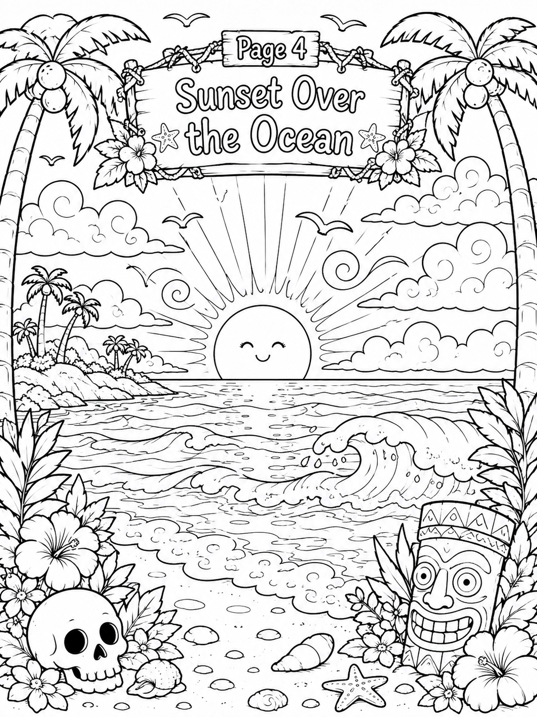 Tropical Island Paradise Coloring Book – Digital Download – 30 Printable Coloring Pages (PDF)