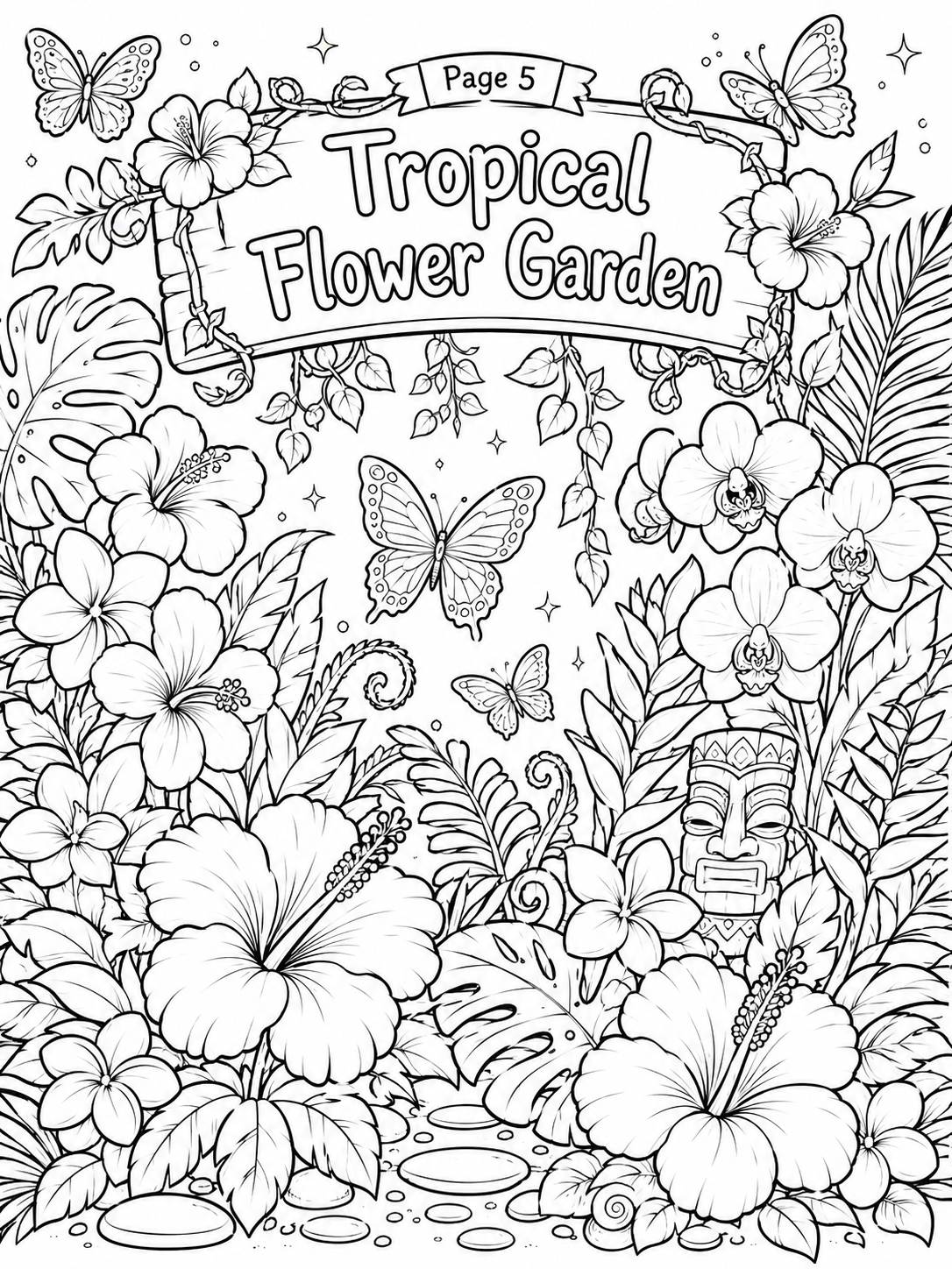Tropical Island Paradise Coloring Book – Digital Download – 30 Printable Coloring Pages (PDF)