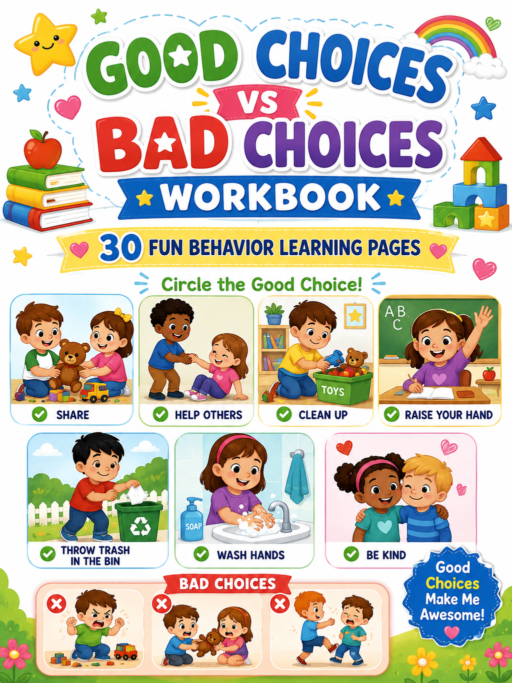 Good Choice VS. Bad Choice Workbook – 30 Printable Coloring Pages (PDF)