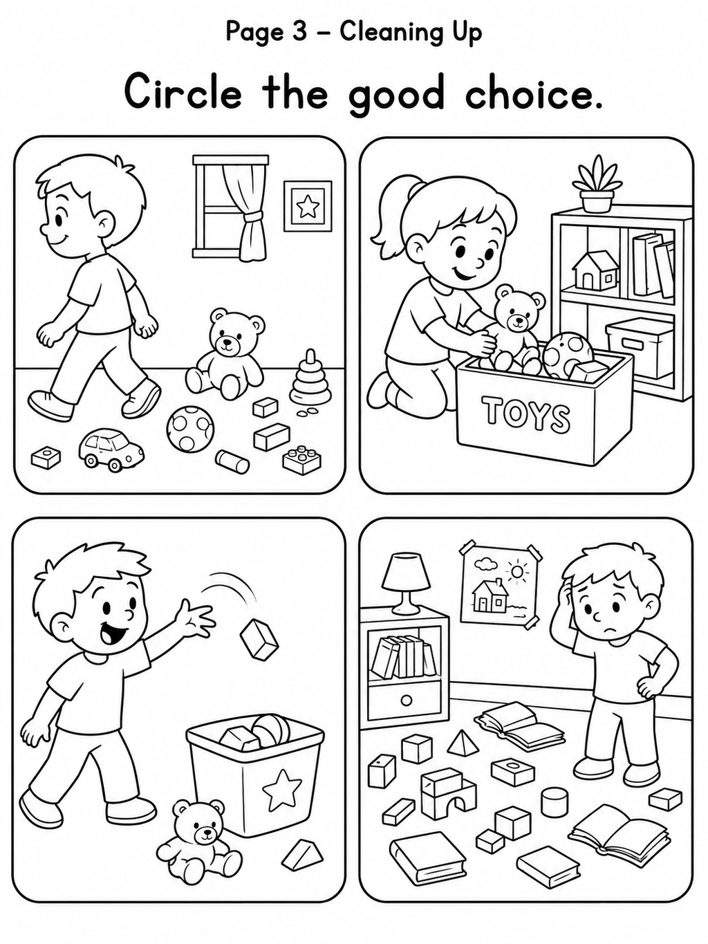 Good Choice VS. Bad Choice Workbook – 30 Printable Coloring Pages (PDF)
