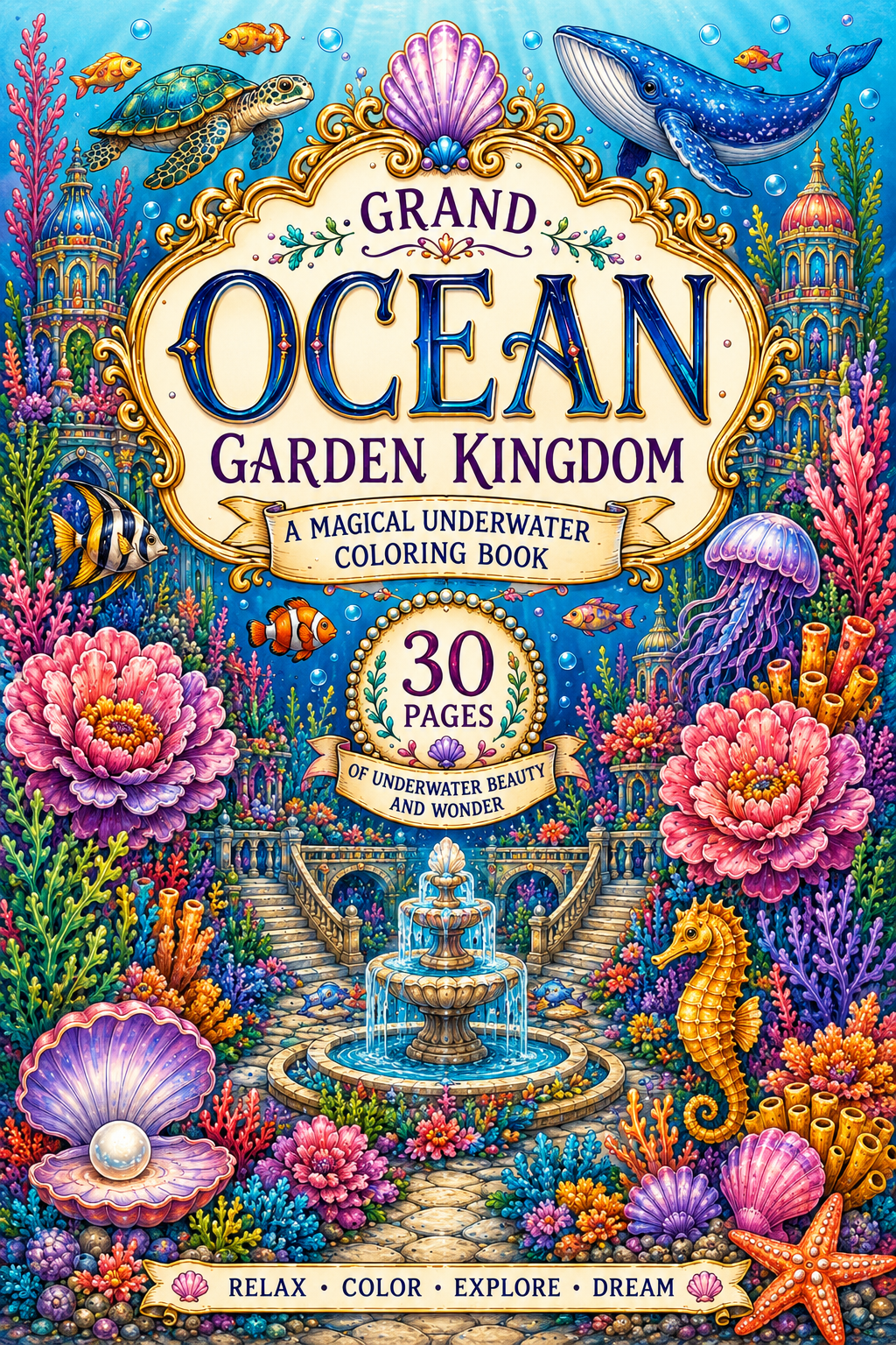 Grand Ocean Garden Kingdom - 30 Printable Coloring Pages (PDF)