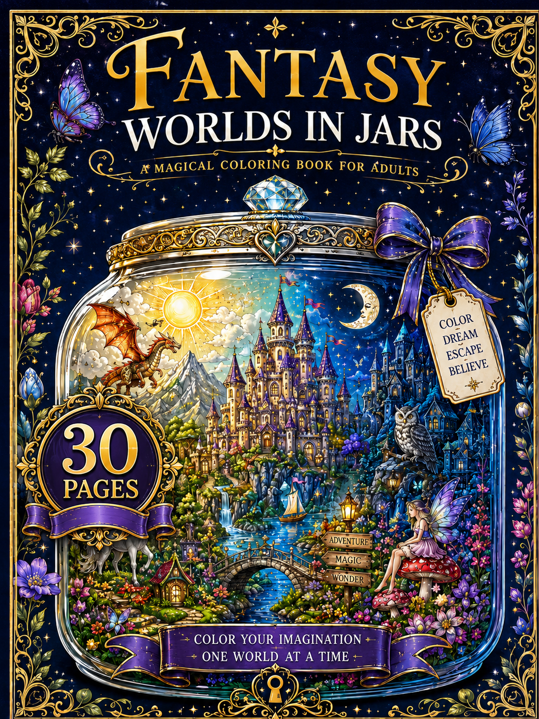 Fantasy Worlds in Jars Coloring Book - Digital Download – 30 Printable Coloring Pages (PDF)