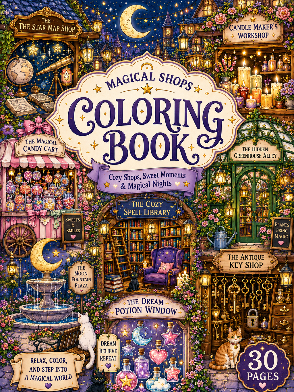 Magical Shops Coloring Book - Digital Download – 30 Printable Coloring Pages (PDF)