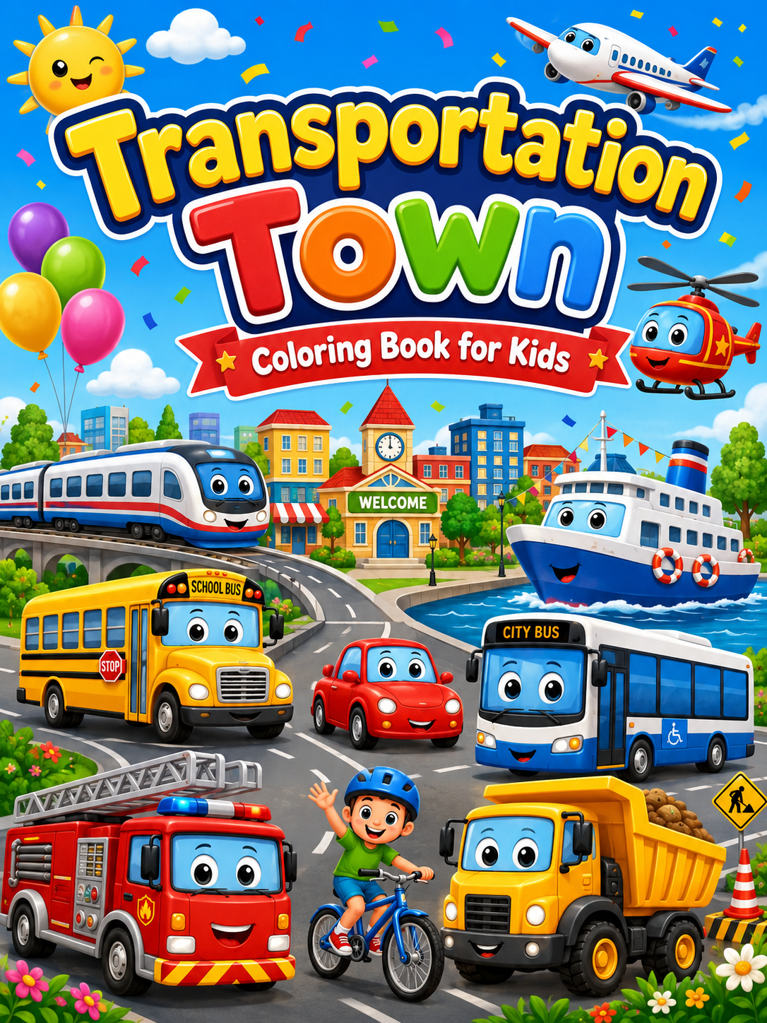 Transportation Town Coloring Book – Digital Download – 30 Printable Coloring Pages (PDF)