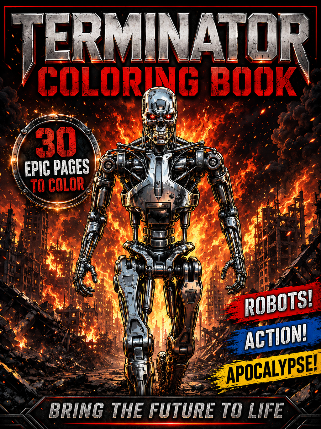 Terminator Coloring Book  – Digital Download – 30 Printable Coloring Pages (PDF)