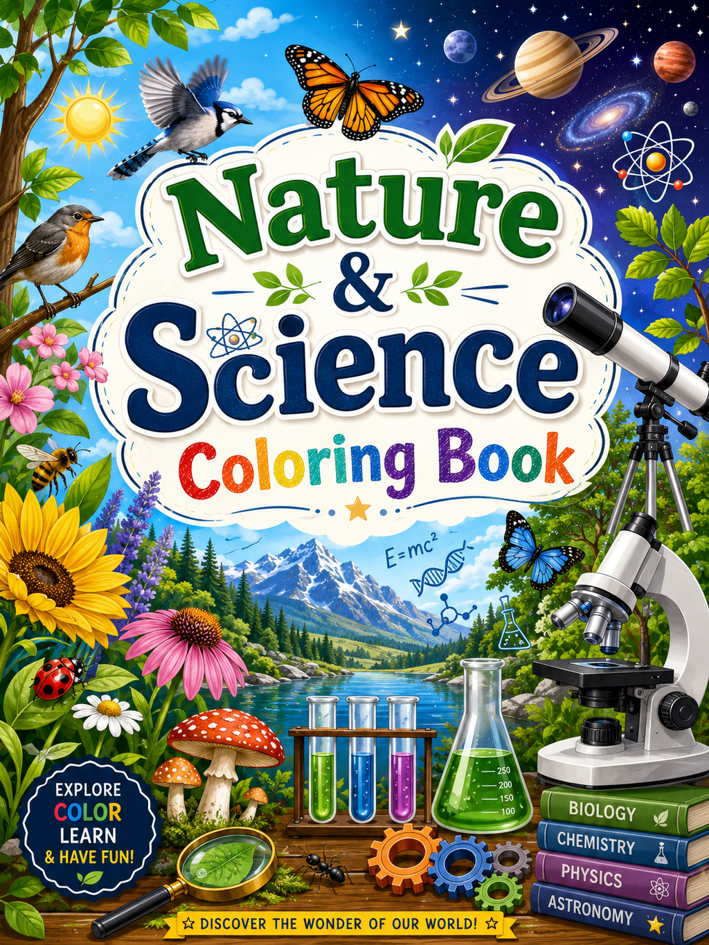Nature & Science Coloring Book – Digital Download – 30 Printable Coloring Pages (PDF)