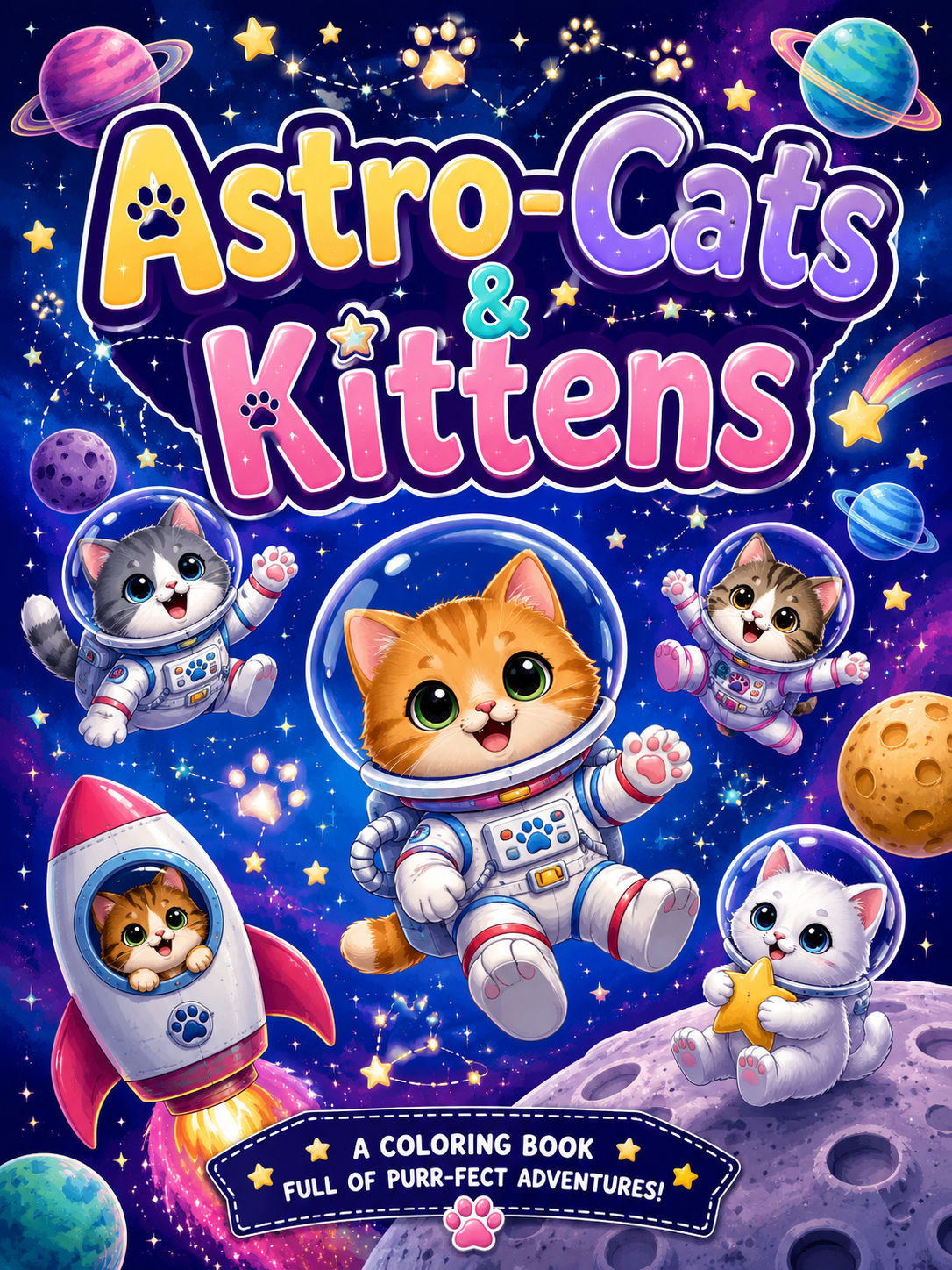 Astro-Cats & Kittens Coloring Book – Digital Download – 30 Printable Coloring Pages (PDF)