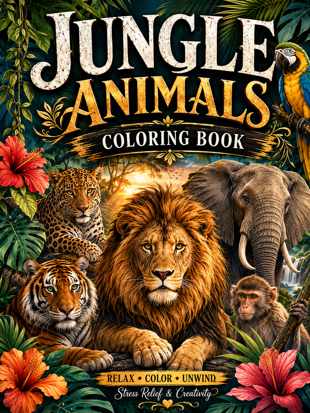 Jungle Animals Coloring Book – Digital Download – 30 Printable Coloring Pages (PDF)