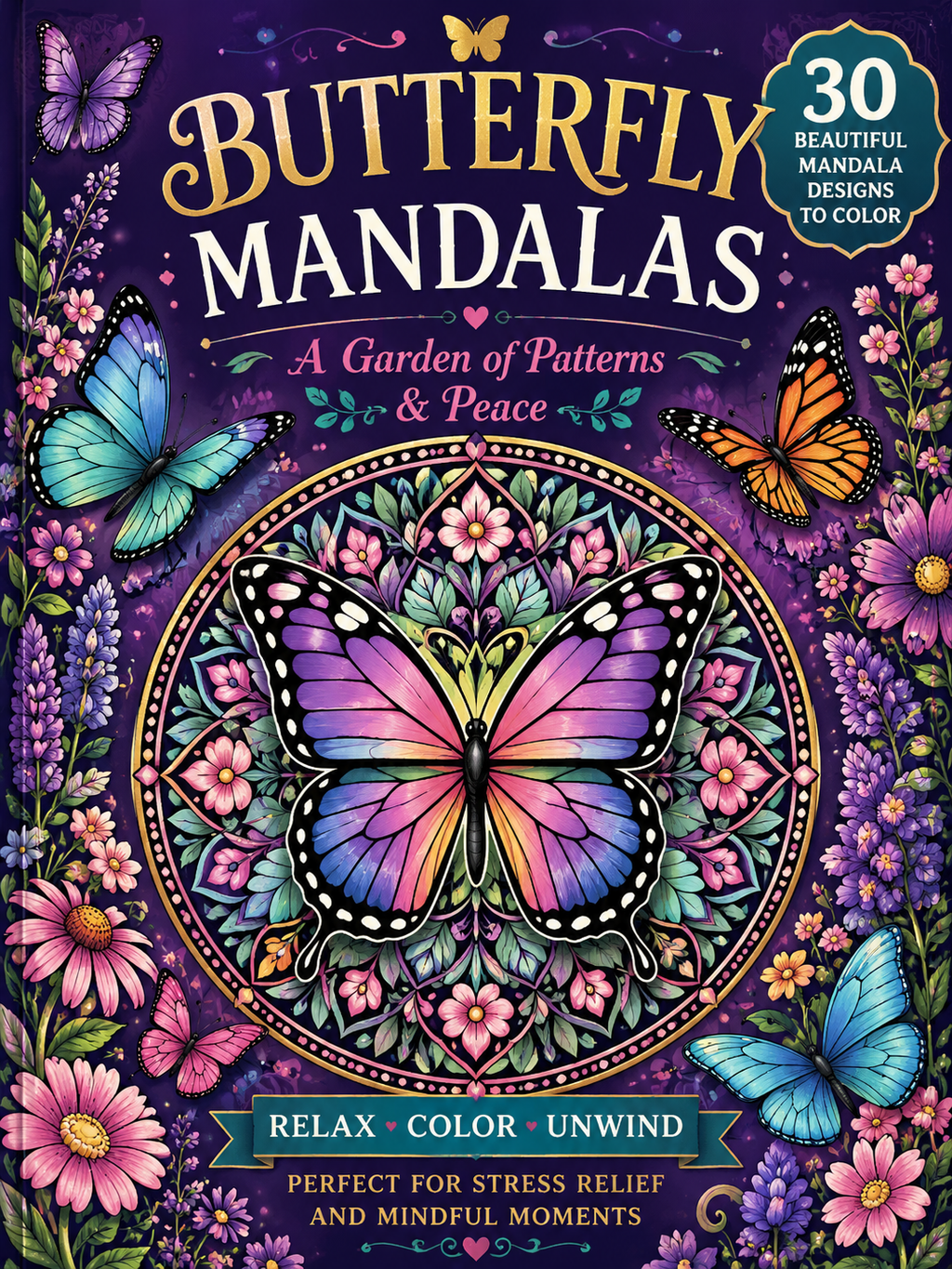 Butterfly Mandalas Coloring Book – Digital Download – 30 Printable Coloring Pages (PDF)
