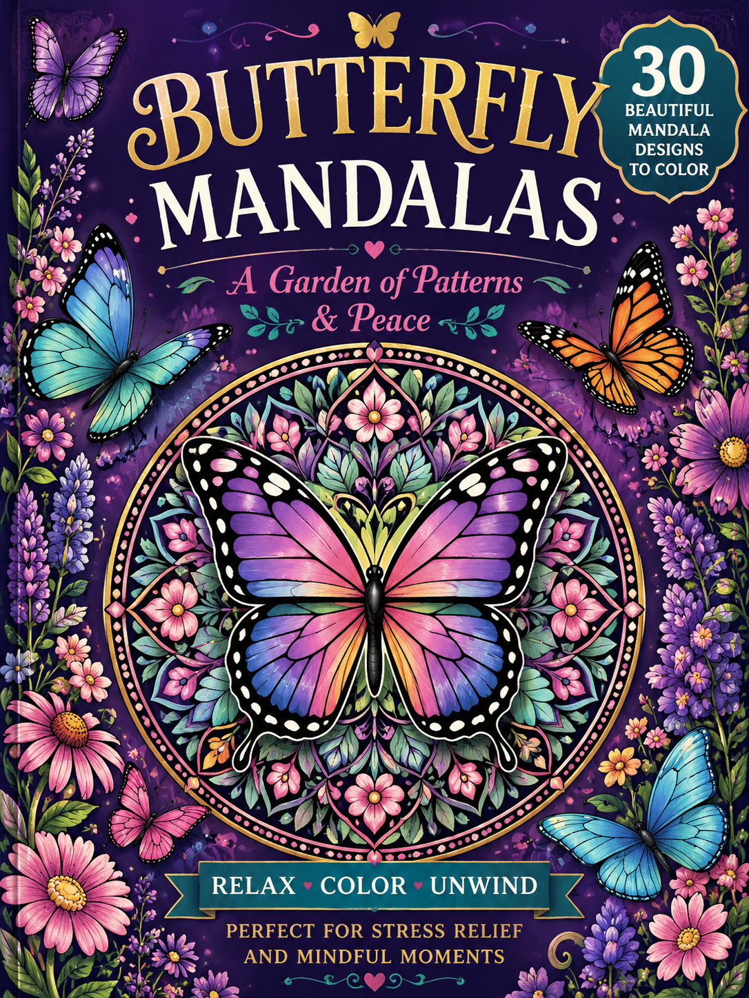 Butterfly Mandalas Coloring Book – Digital Download – 30 Printable Coloring Pages (PDF)