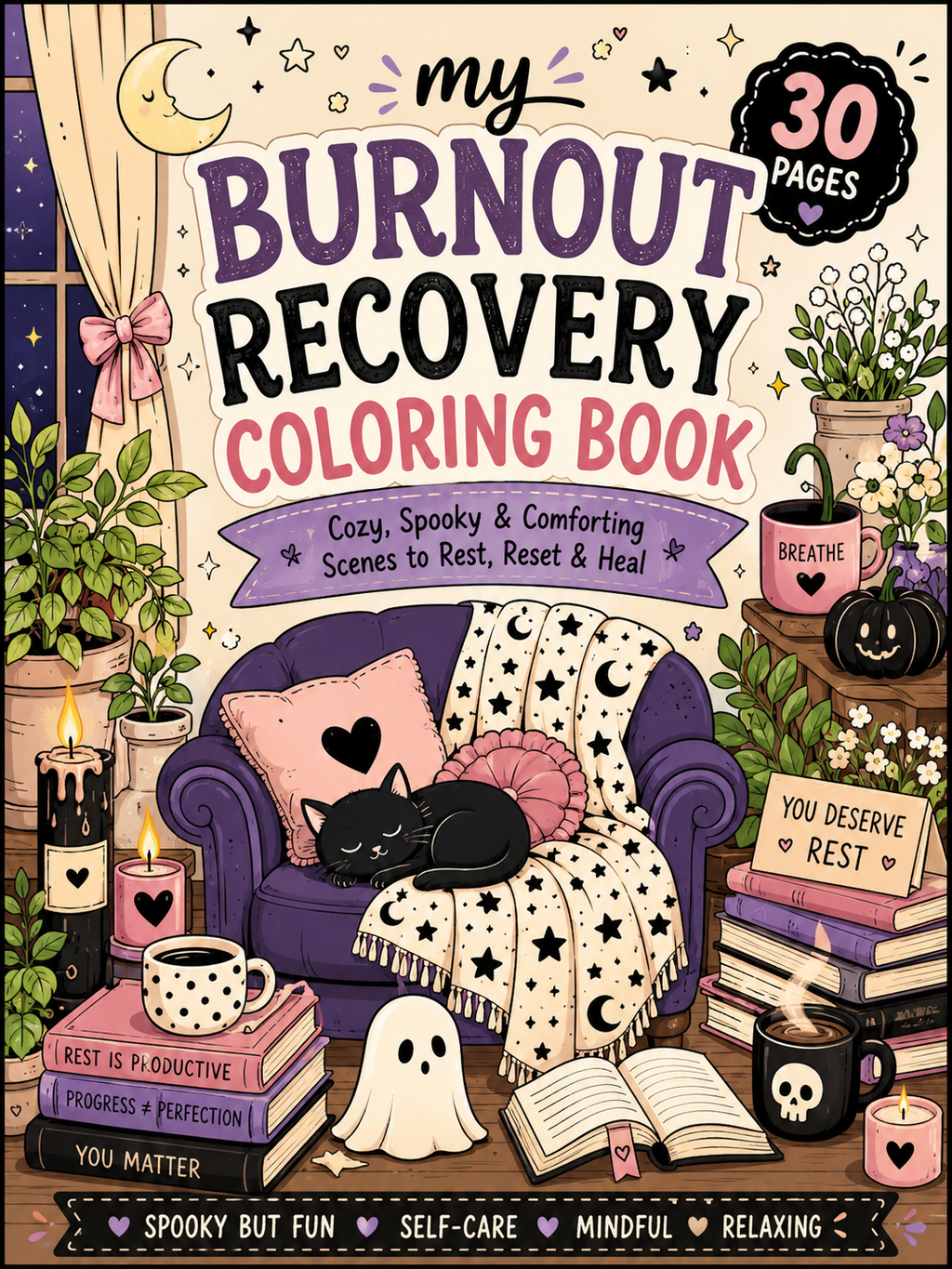 Burnout Recovery Coloring Book – Digital Download – 30 Printable Coloring Pages (PDF)