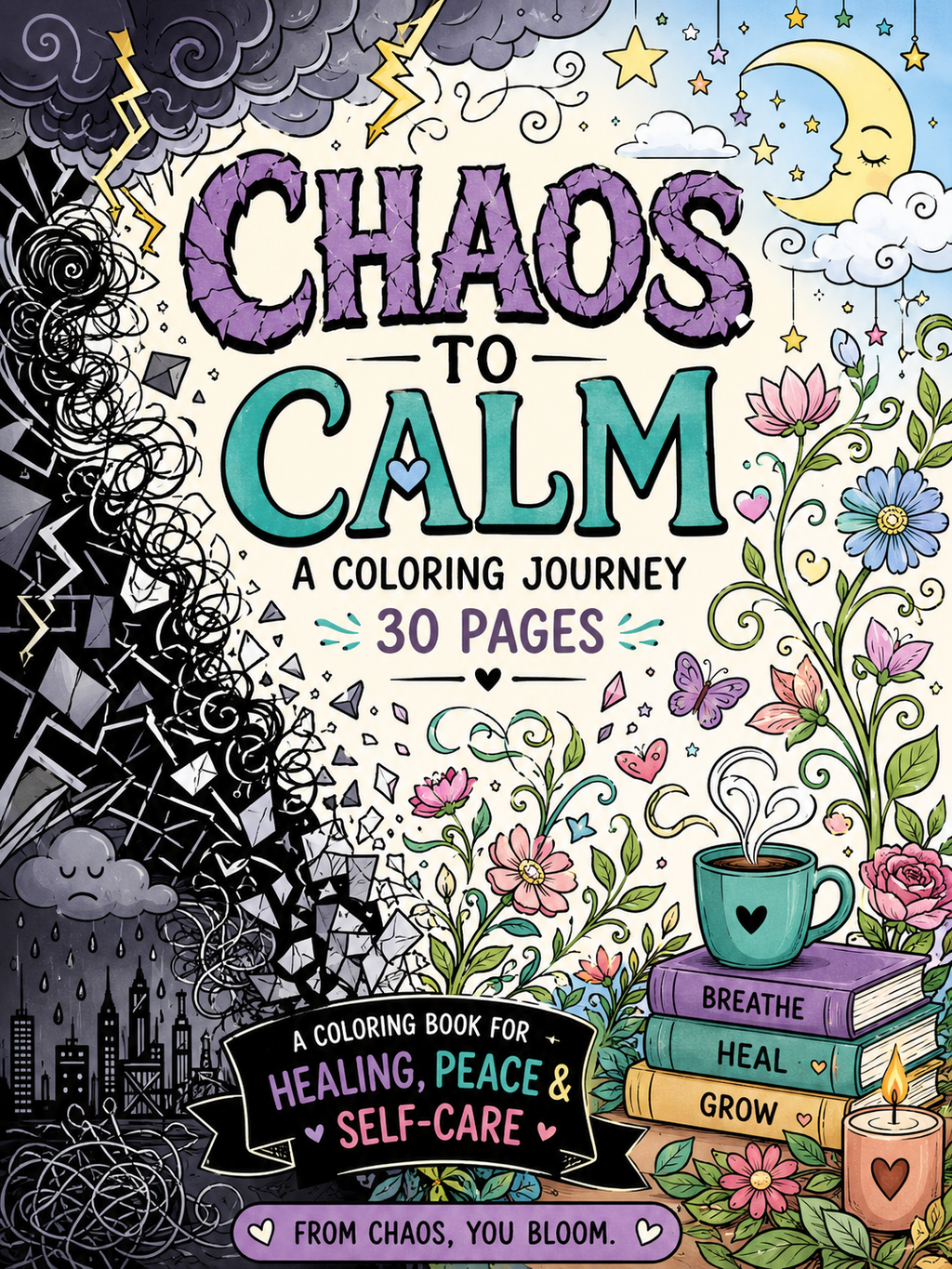 Chaos to Calm: A Coloring Journey - Digital Download – 30 Printable Coloring Pages (PDF)