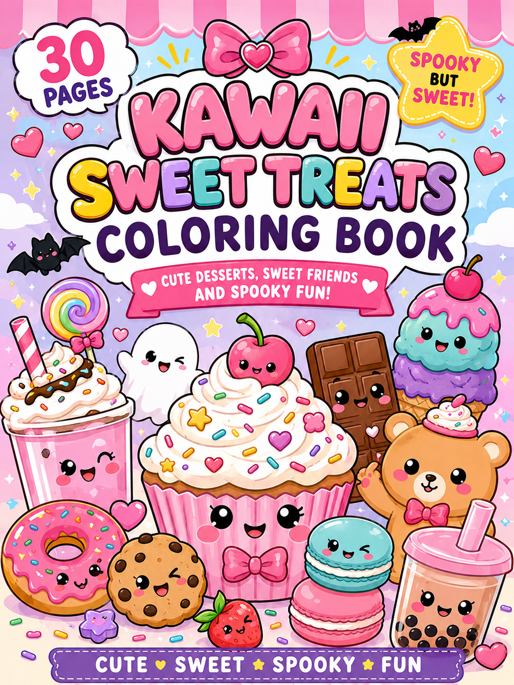 Kawaii Sweet Treats Coloring Book – Digital Download – 30 Printable Coloring Pages (PDF)