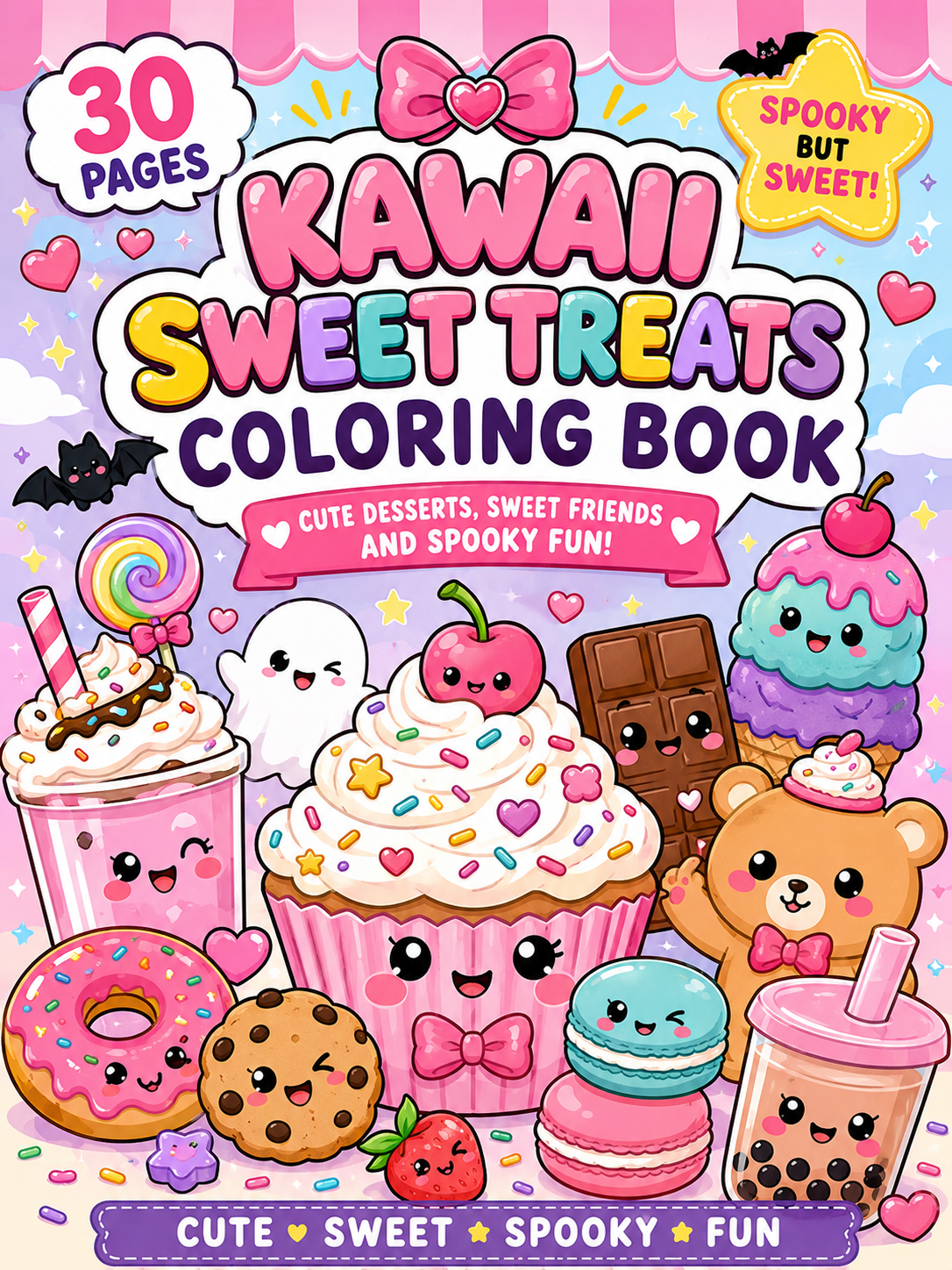 Kawaii Sweet Treats Coloring Book – Digital Download – 30 Printable Coloring Pages (PDF)
