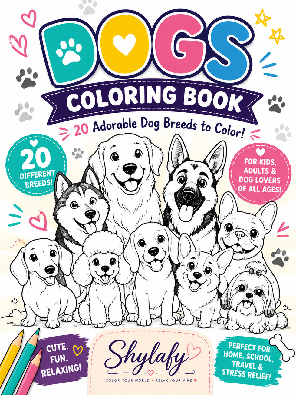 Dog Breeds Coloring Book  - Digital Download 20 Printable Coloring Page (PDF)