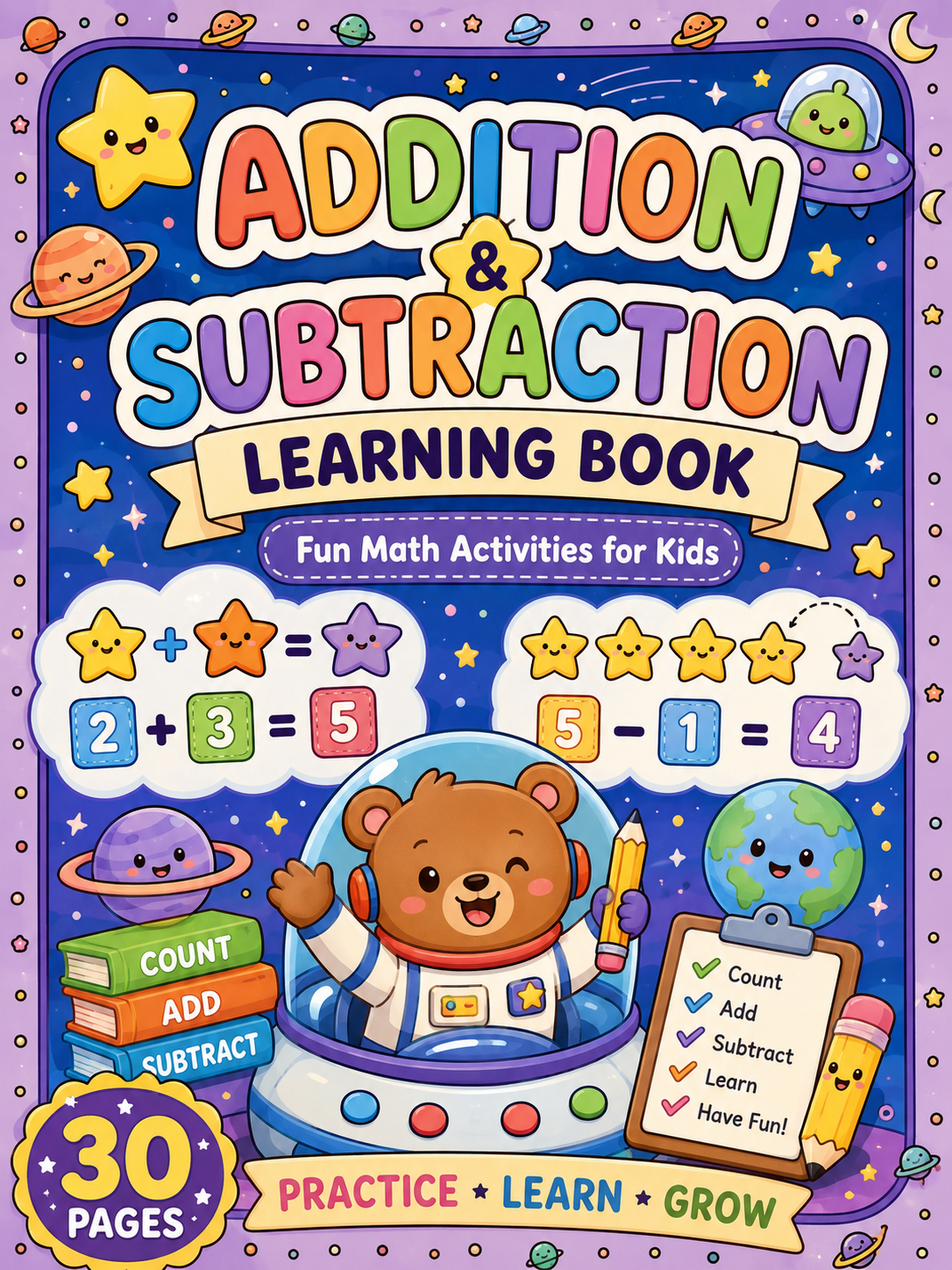 Addition & Subtraction Learning Book – Digital Download – 30 Printable Coloring Pages (PDF)