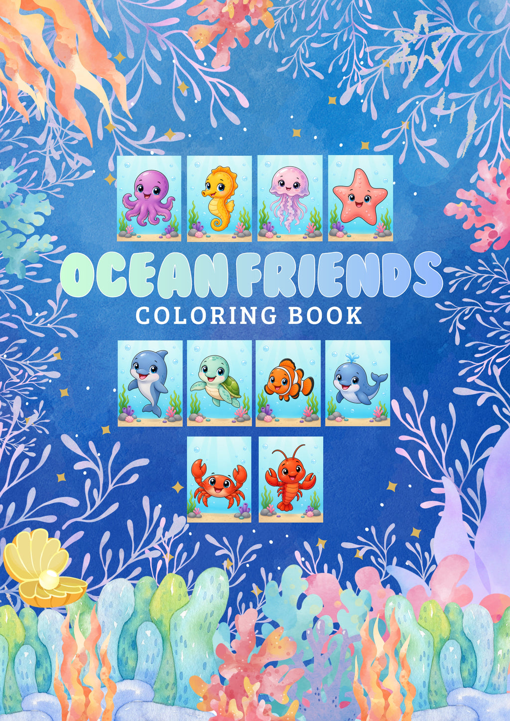 Ocean Friends Coloring Book –Digital Download 10 Printable Coloring Page (PDF)