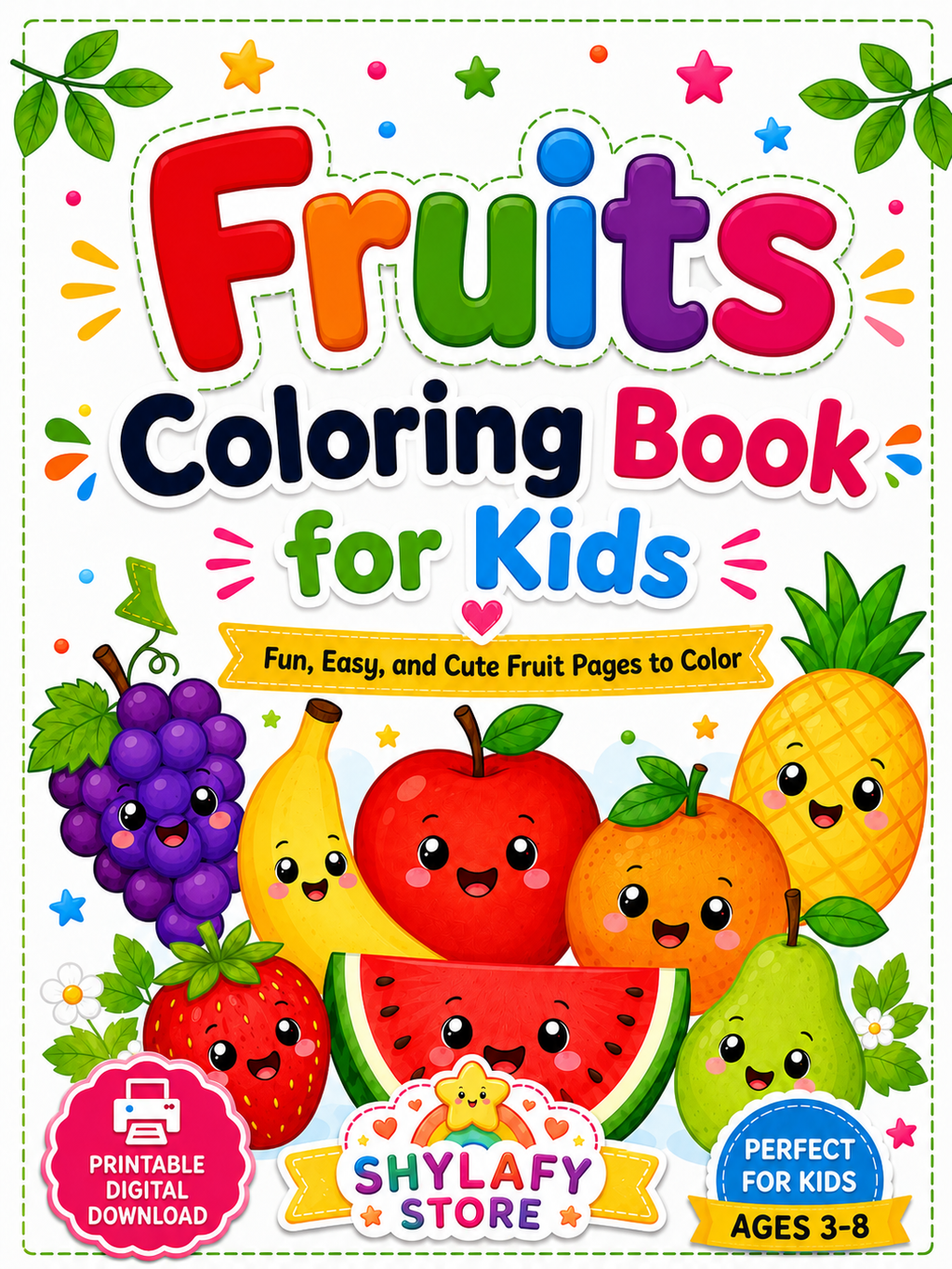 Fruits Coloring Book for Kids – 20 Printable Coloring Pages (PDF)