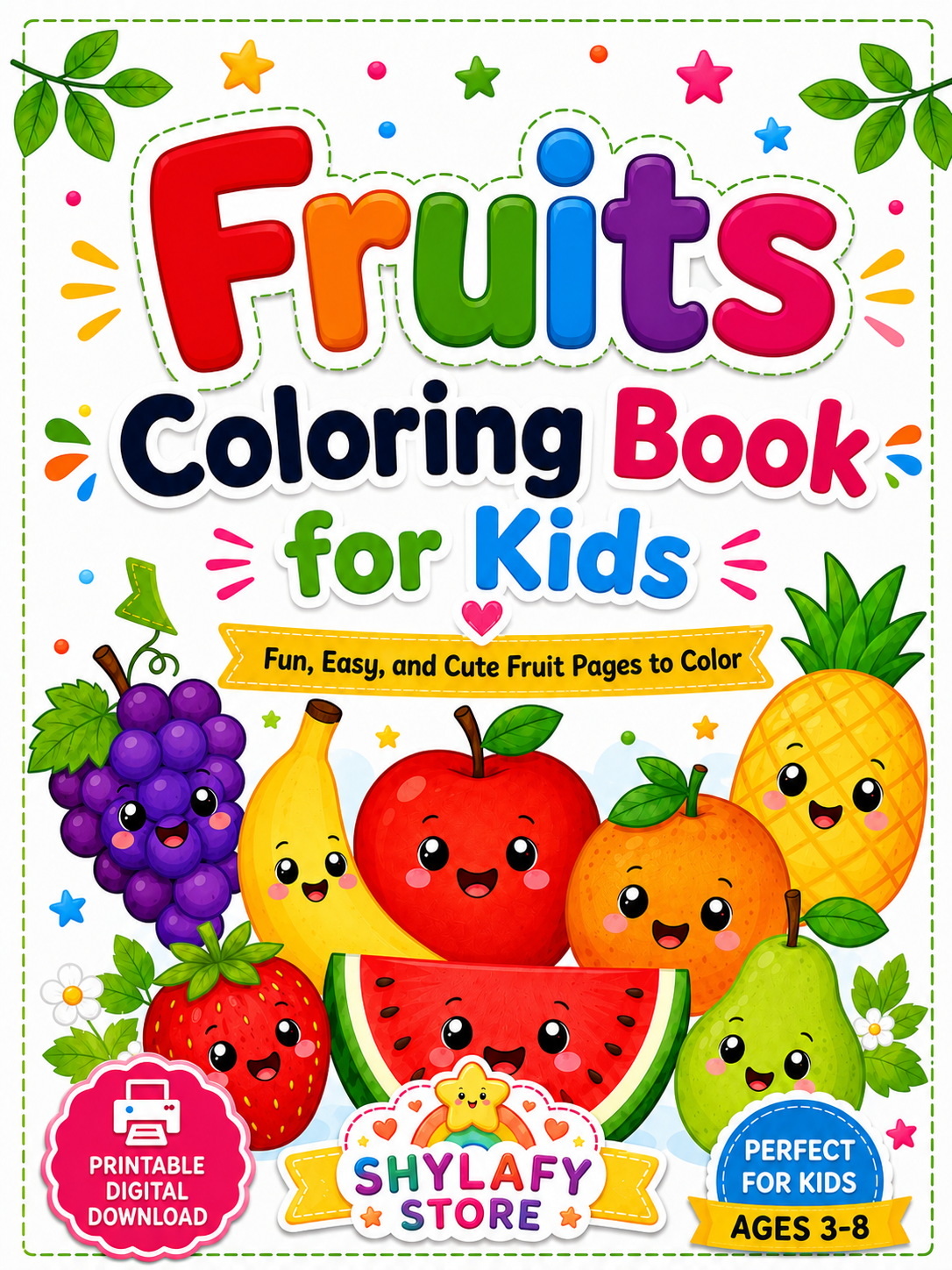Fruits Coloring Book for Kids – 20 Printable Coloring Pages (PDF)