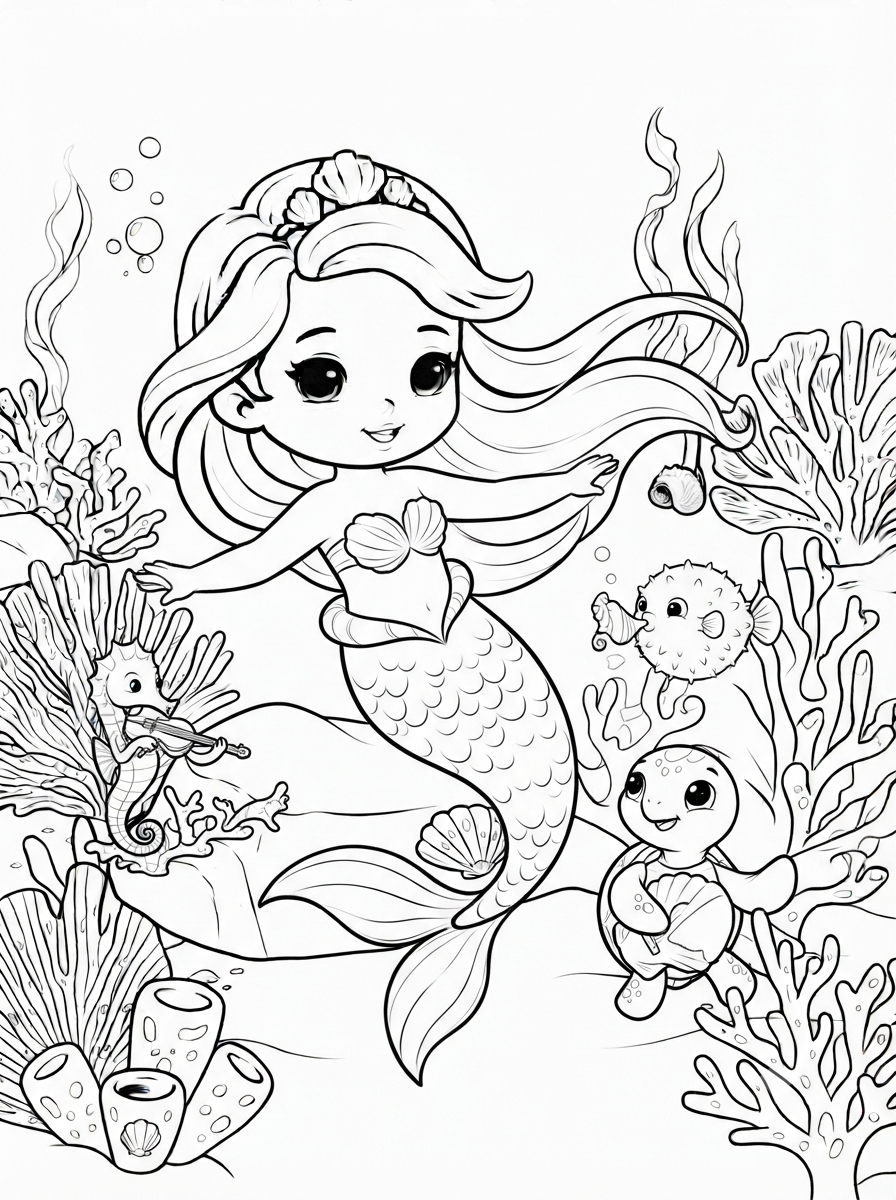 Cute Underwater Coloring Book - 30 Printable PDF Pages (US Letter Size: 8.5" × 11")