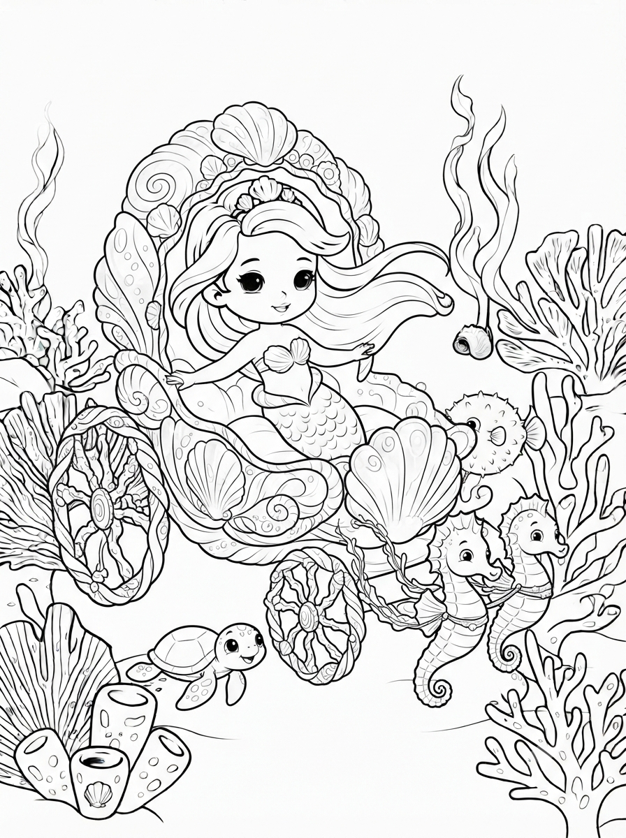 Cute Underwater Coloring Book - 30 Printable PDF Pages (US Letter Size: 8.5" × 11")