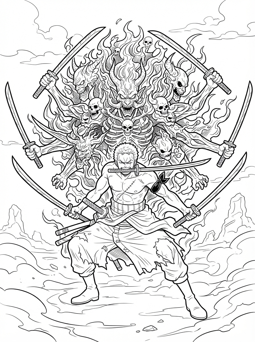 One Piece Coloring Book - 30 Printable PDF Pages (US Letter Size: 8.5" × 11")