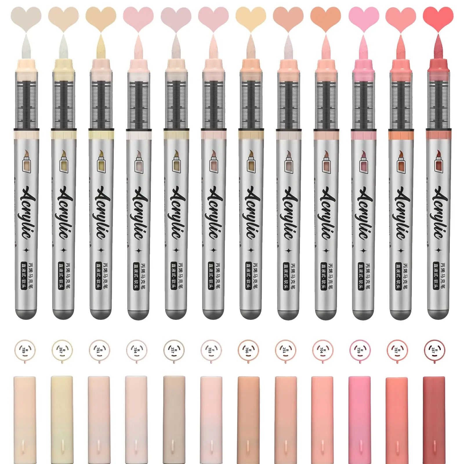 Acrylic Paint Markers ,12 pcs Brush Tip Acrylic Paint Pens Set with 9 Professional Color Series for DIY & Art Supplies