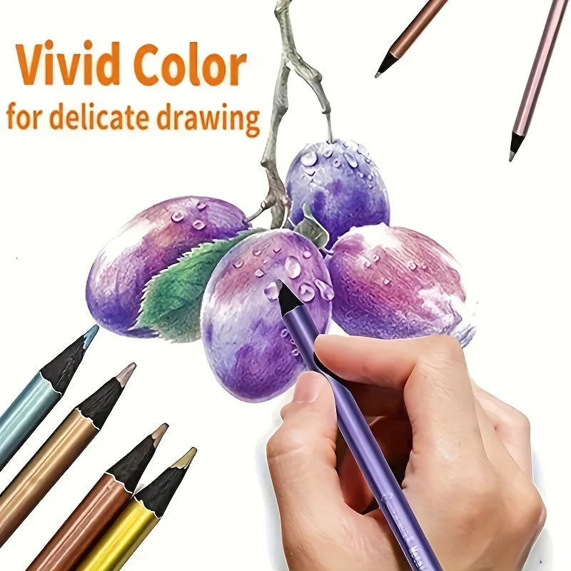 12pcs Shining Metal Colored Pencil Set - High Quality Art Supplies for Sketching and Drawing - Vibrant, Blended Colors