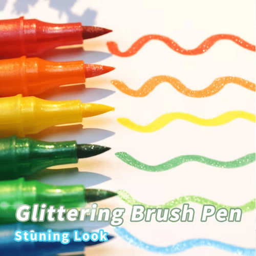 24 Colors Colorful Double-Ended Glitter Pens with Fast-Drying Glue-Like Ink - Fine Tip Tip-To-Base for Scrapbooking, Card Making