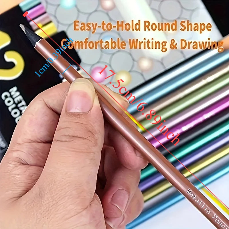 12pcs Shining Metal Colored Pencil Set - High Quality Art Supplies for Sketching and Drawing - Vibrant, Blended Colors