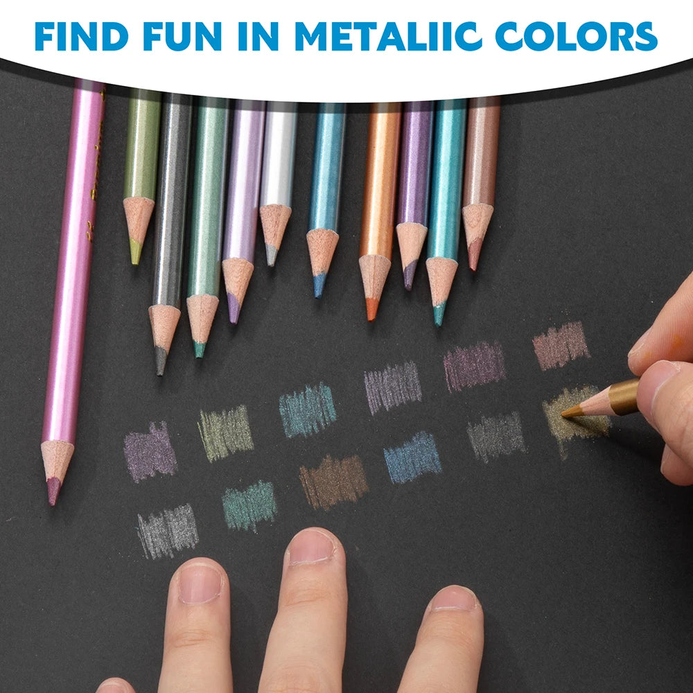 Brilliant Color Metallic Colored Pencils, 12 Pcs Assorted Drawing Colored Pencils for Adult Artists Coloring
