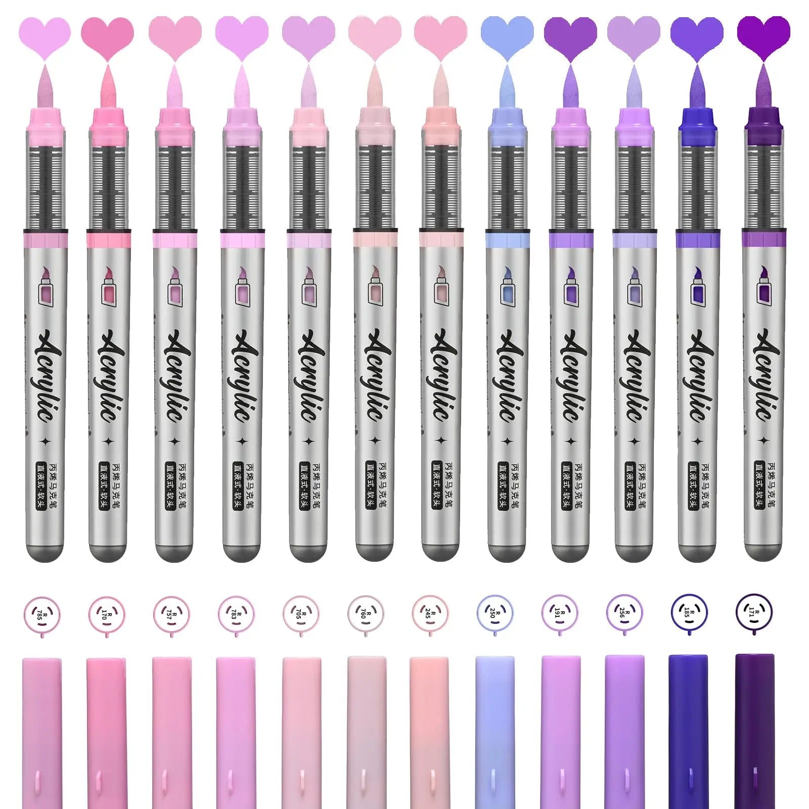 Acrylic Paint Markers ,12 pcs Brush Tip Acrylic Paint Pens Set with 9 Professional Color Series for DIY & Art Supplies