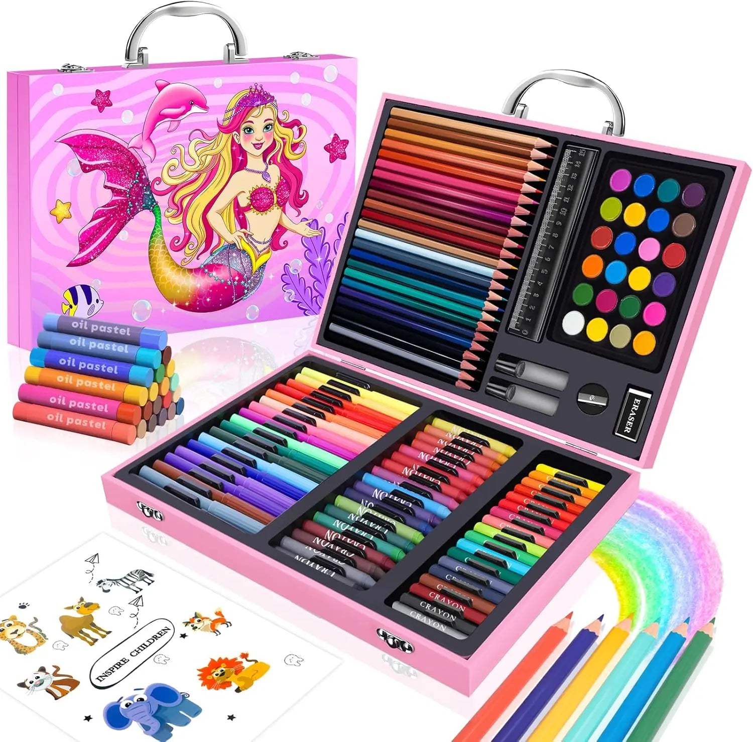 110PCS Arts & Crafts Supplies Coloring Pens Set Painting Set With Markers/Crayons/Colored Pencils/Oil Pastels/Watercolor Cakes
