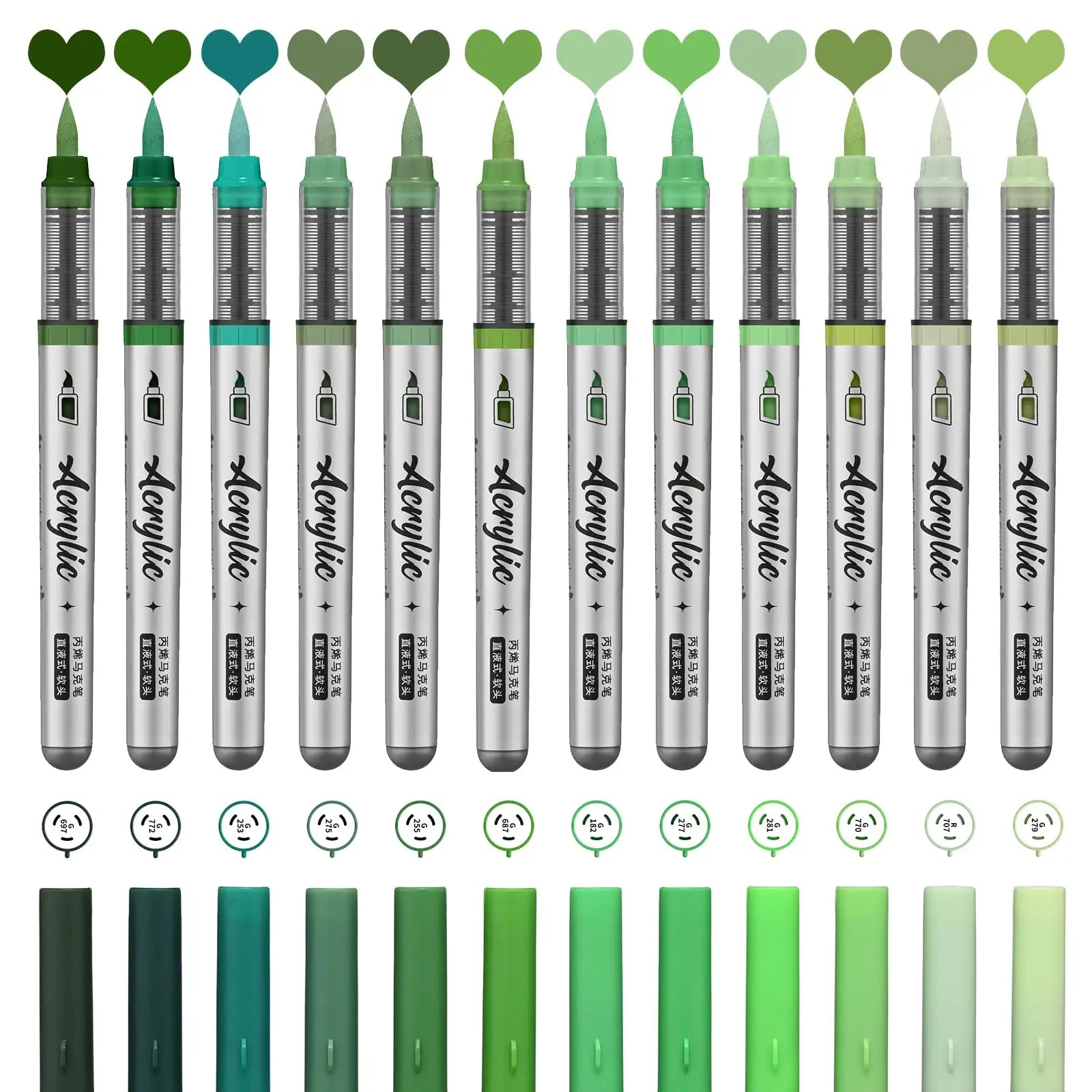 Acrylic Paint Markers ,12 pcs Brush Tip Acrylic Paint Pens Set with 9 Professional Color Series for DIY & Art Supplies